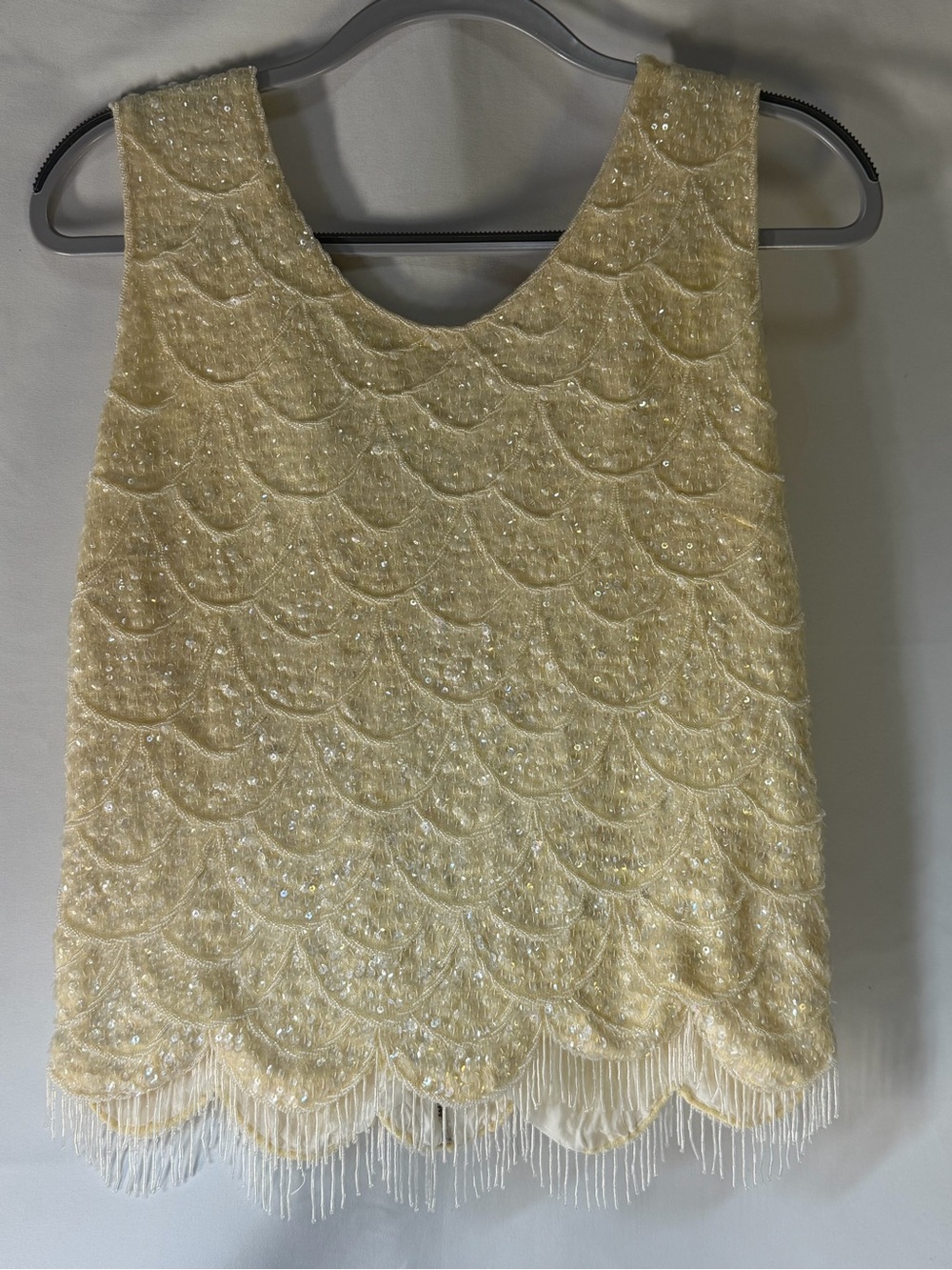 Beaded Sequin Scoop Neck Tank Top - Champagne